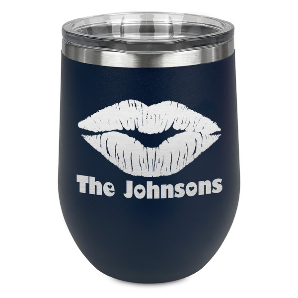 Lips n Hearts Stainless Wine Tumblers - Navy - Single Sided - Front