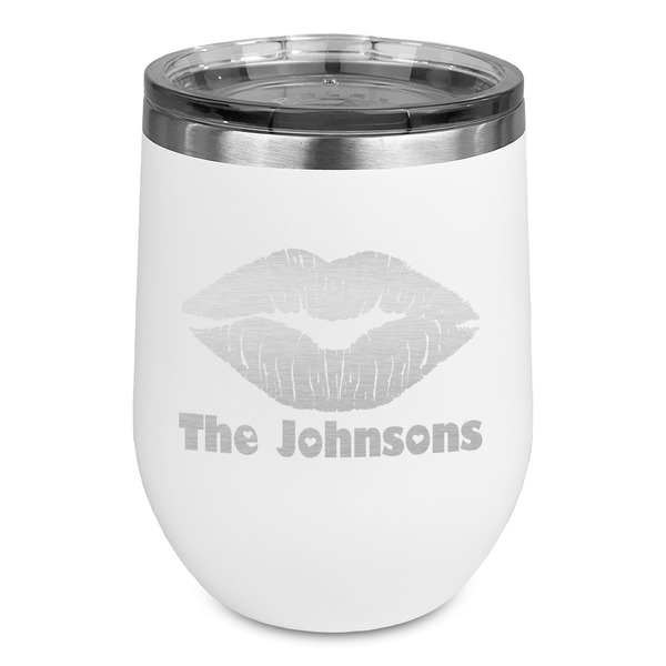 Custom Lips n Hearts Stemless Stainless Steel Wine Tumbler - White - Double Sided (Personalized)