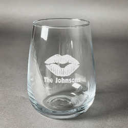 Lips n Hearts Stemless Wine Glass - Engraved (Personalized)