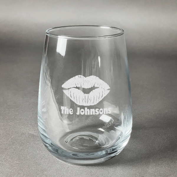Custom Lips n Hearts Stemless Wine Glass (Single) (Personalized)