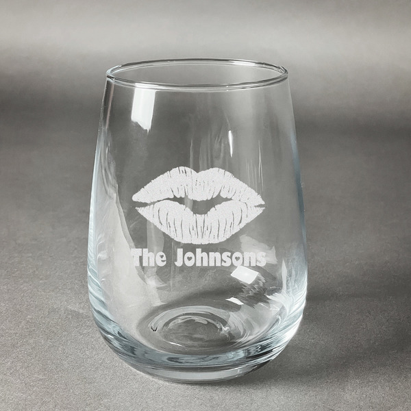Custom Lips n Hearts Stemless Wine Glass - Engraved (Personalized)