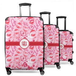 Lips n Hearts 3 Piece Luggage Set - 20" Carry On, 24" Medium Checked, 28" Large Checked (Personalized)