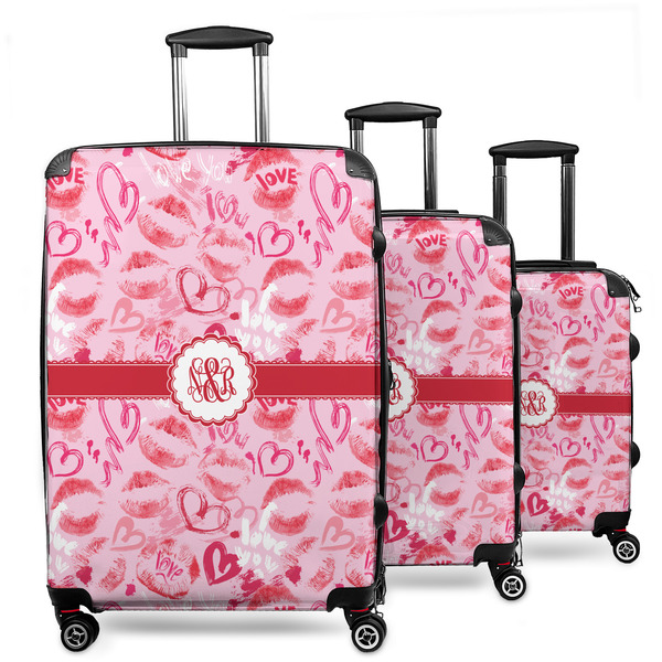 Custom Lips n Hearts 3 Piece Luggage Set - 20" Carry On, 24" Medium Checked, 28" Large Checked (Personalized)
