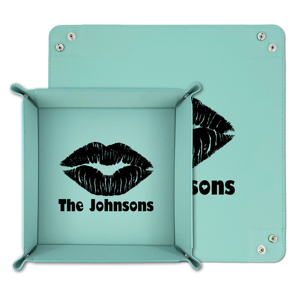 Lips n Hearts Teal Faux Leather Valet Trays - PARENT MAIN
