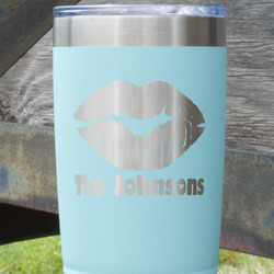 Lips n Hearts 20 oz Stainless Steel Tumbler - Teal - Single Sided (Personalized)