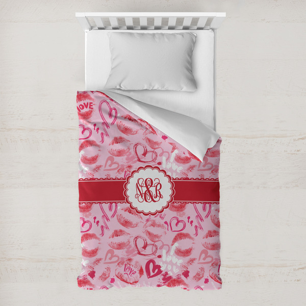 Custom Lips n Hearts Toddler Duvet Cover w/ Couple's Names