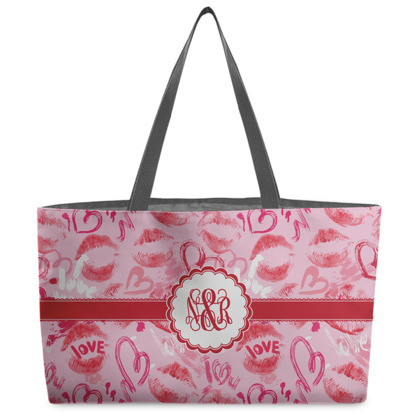 Custom Lips n Hearts Beach Totes Bag - w/ Black Handles (Personalized)