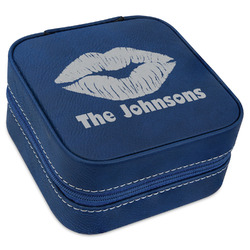 Lips n Hearts Travel Jewelry Box - Navy Blue Leather (Personalized)