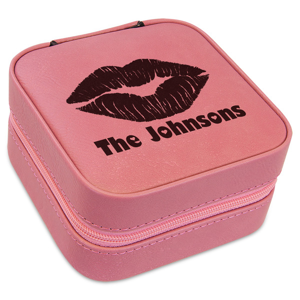 Custom Lips n Hearts Travel Jewelry Boxes - Pink Leather (Personalized)