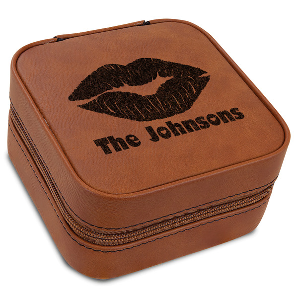 Custom Lips n Hearts Travel Jewelry Box - Rawhide Leather (Personalized)
