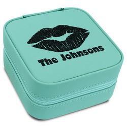 Lips n Hearts Travel Jewelry Box - Teal Leather (Personalized)
