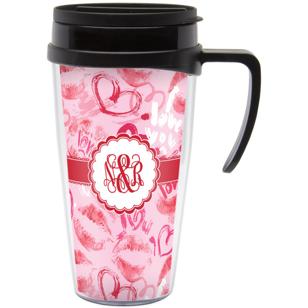 Custom Lips n Hearts Acrylic Travel Mug with Handle (Personalized)