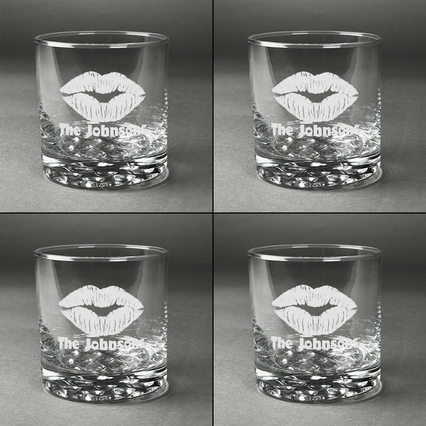 Lips n Hearts Whiskey Glasses - Set of 4 all Engraved