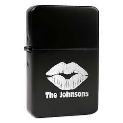 Lips n Hearts Windproof Lighter - Black - Double Sided & Lid Engraved (Personalized)