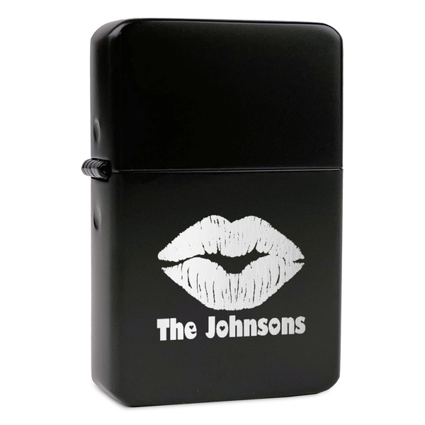 Custom Lips n Hearts Windproof Lighter - Black - Single Sided (Personalized)