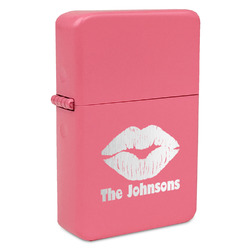 Lips n Hearts Windproof Lighter - Pink - Single Sided & Lid Engraved (Personalized)