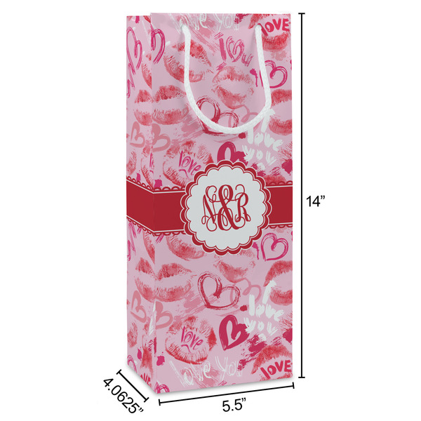 Lips n Hearts Wine Gift Bag - Dimensions