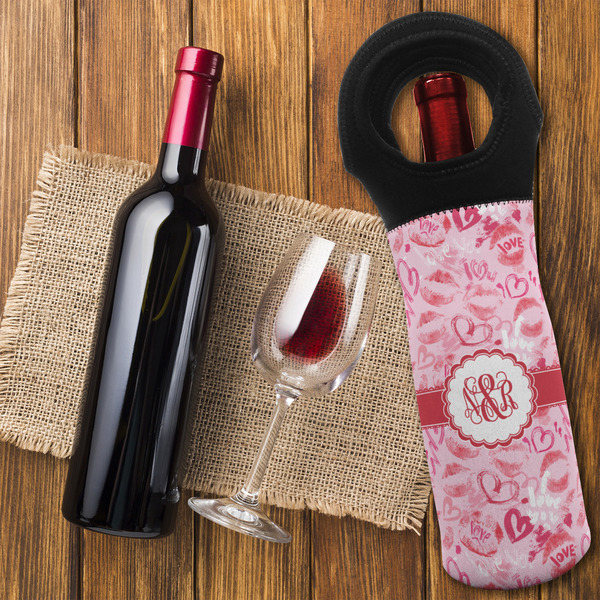 Lips n Hearts Wine Tote Bag - FLATLAY
