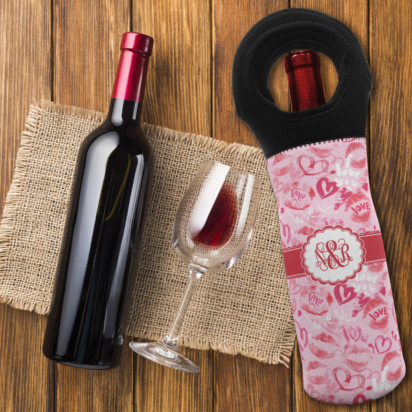 Lips n Hearts Wine Tote Bag - FLATLAY