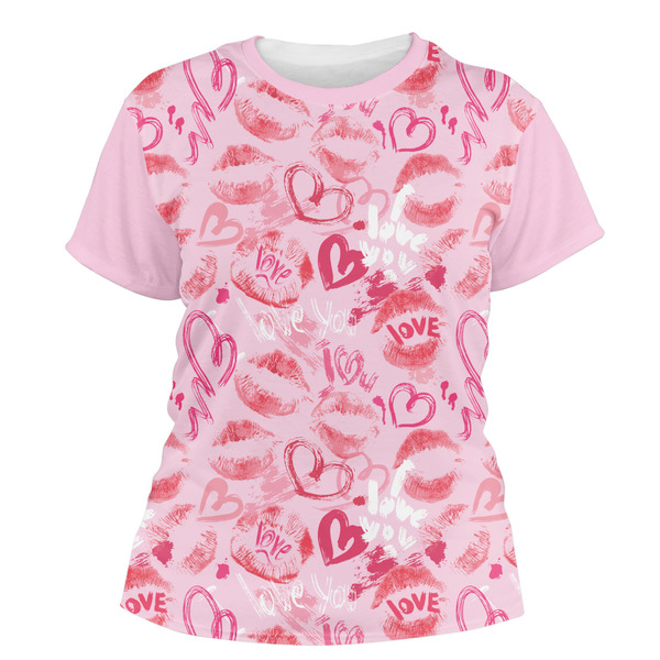 Custom Lips n Hearts Women's Crew T-Shirt - 2X Large