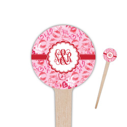 Lips n Hearts 4" Round Wooden Food Picks - Single Sided (Personalized)