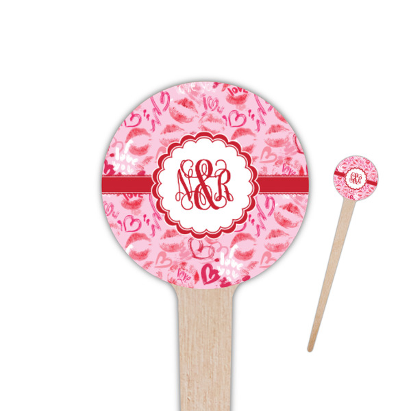 Custom Lips n Hearts 4" Round Wooden Food Picks - Single Sided (Personalized)