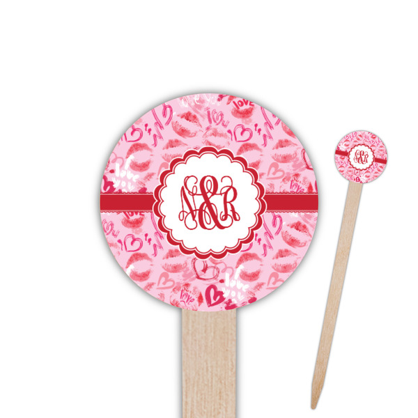 Custom Lips n Hearts 6" Round Wooden Food Picks - Single Sided (Personalized)