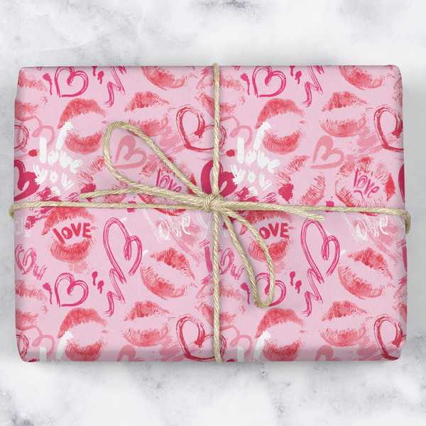 Lips n Hearts Wrapping Paper Roll - Matte - Wrapped Box