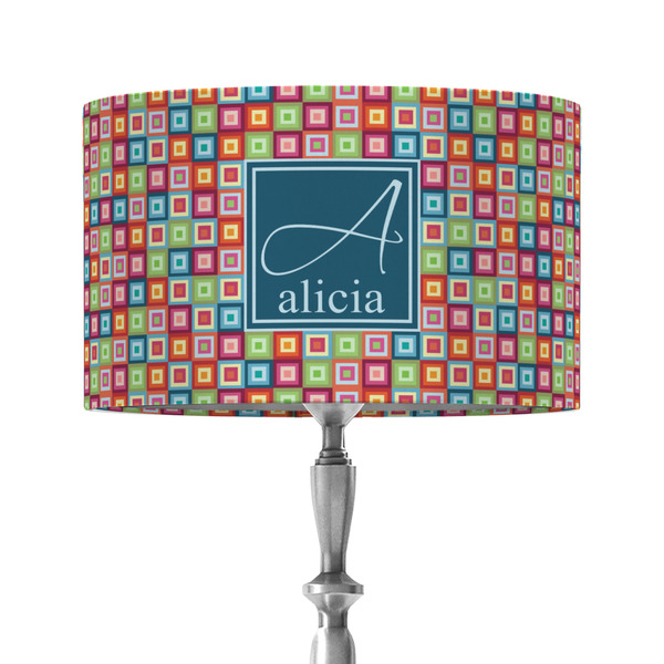 Retro Squares 12" Drum Lampshade - ON STAND (Fabric)
