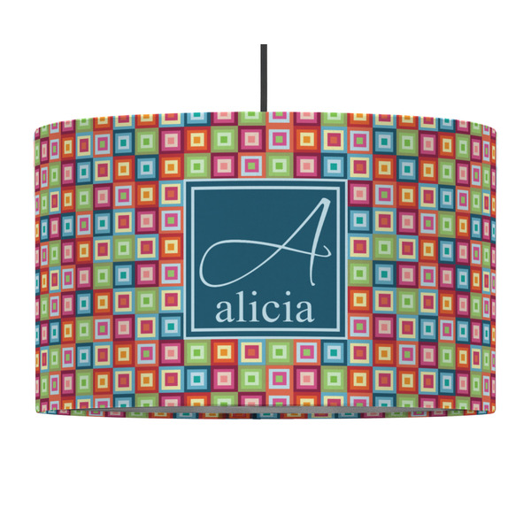 Retro Squares 12" Drum Lampshade - PENDANT (Fabric)