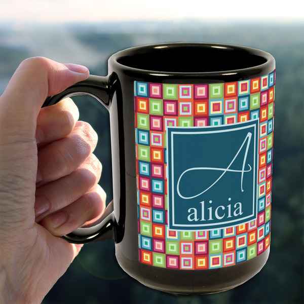 Retro Squares 15oz. Black Mug - LIFESTYLE