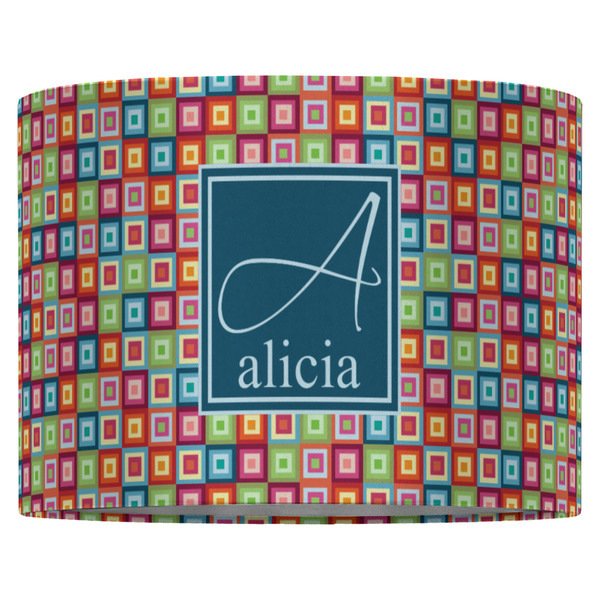 Retro Squares 16" Drum Lampshade - FRONT (Fabric)