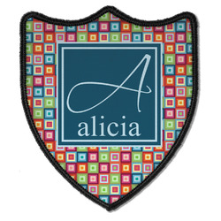 Retro Squares Iron On Shield Patch B w/ Name and Initial