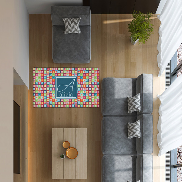 Retro Squares 3'x5' Indoor Area Rugs - IN CONTEXT