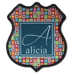 Retro Squares Iron On Shield Patch C w/ Name and Initial