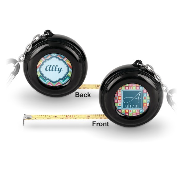 Retro Squares 6-Ft Pocket Tape Measure with Carabiner Hook - Front and Back