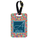 Retro Squares Metal Luggage Tag w/ Name and Initial