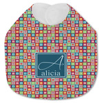 Retro Squares Jersey Knit Baby Bib w/ Name and Initial