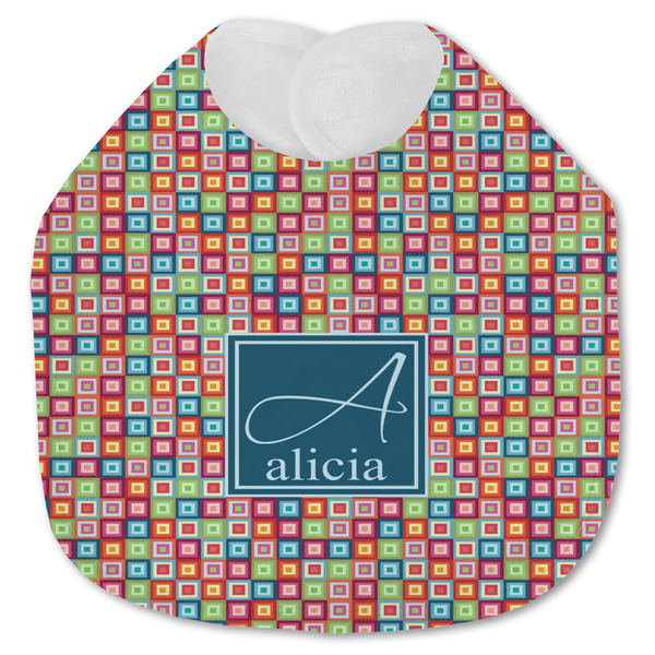 Custom Retro Squares Jersey Knit Baby Bib w/ Name and Initial
