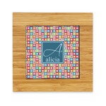 Retro Squares Bamboo Trivet with Ceramic Tile Insert (Personalized)