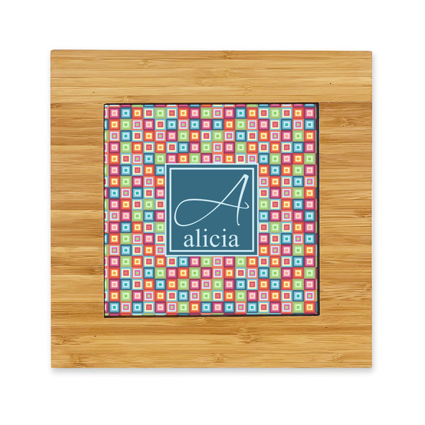 Custom Retro Squares Bamboo Trivet with Ceramic Tile Insert (Personalized)