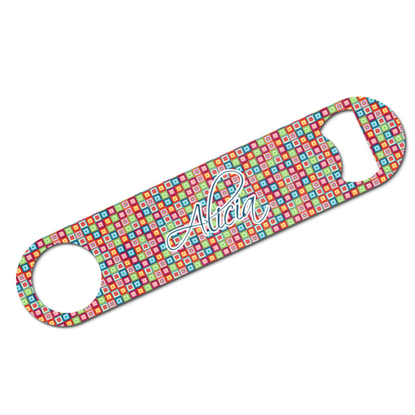Custom Retro Squares Bar Bottle Opener w/ Name and Initial
