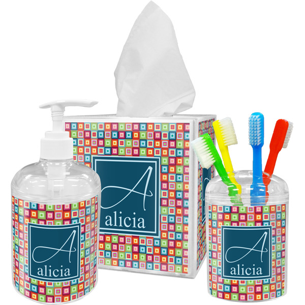 Retro Squares Bathroom Accessories Set (Personalized)