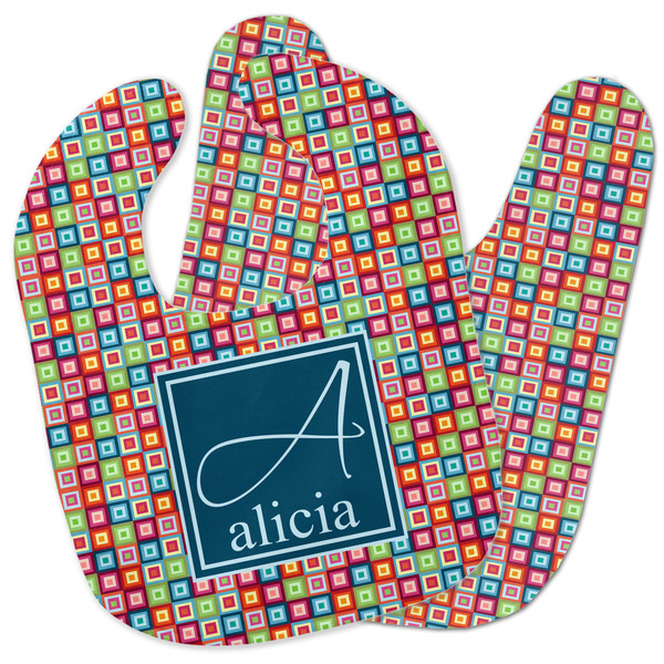 Custom Retro Squares Baby Bib w/ Name and Initial