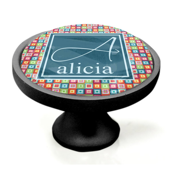 Retro Squares Black Custom Cabinet Knob (Side)
