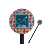 Retro Squares 5.5" Round Plastic Stir Sticks - Black - Single Sided (Personalized)
