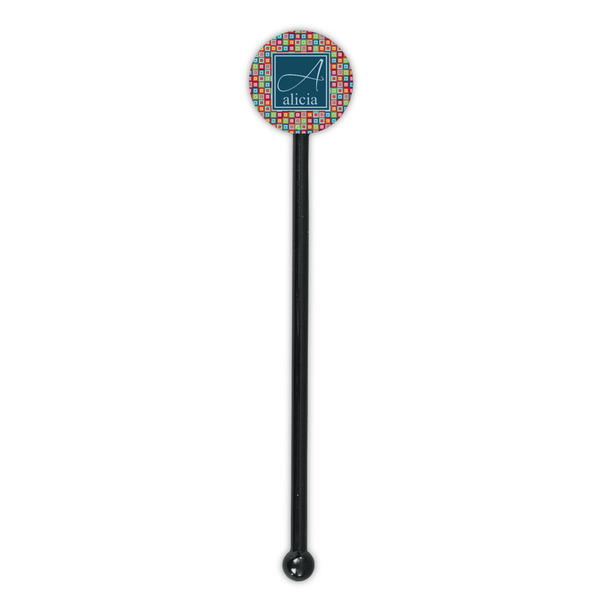 Retro Squares Black Plastic 5.5" Stir Stick - Round - Single Stick