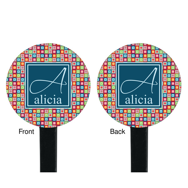 Retro Squares Black Plastic 7" Stir Stick - Double Sided - Round - Front & Back