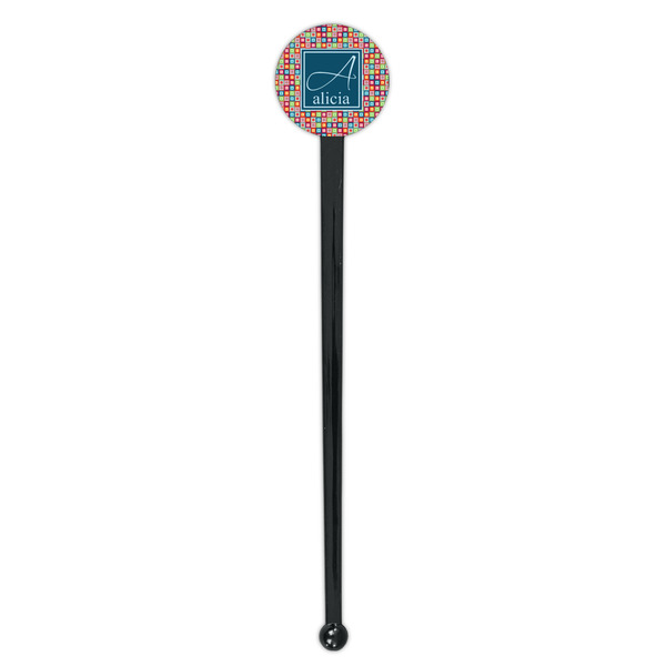Retro Squares Black Plastic 7" Stir Stick - Round - Single Stick
