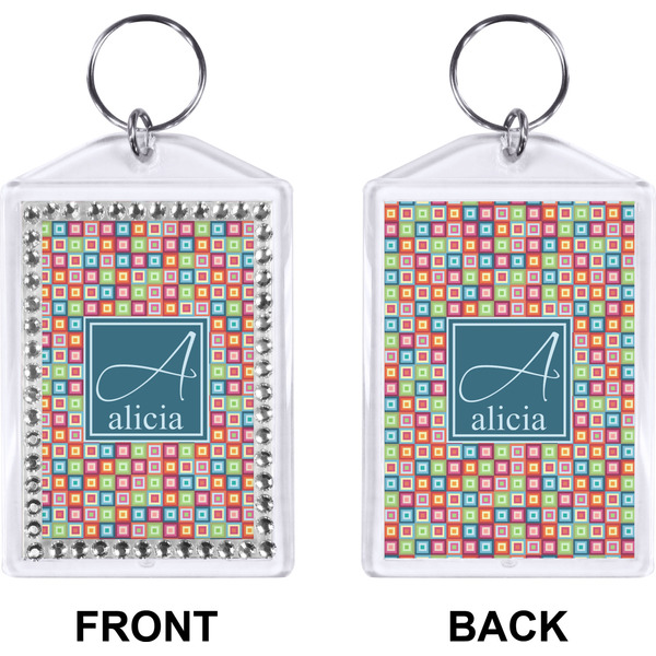 Retro Squares Bling Keychain (Front + Back)